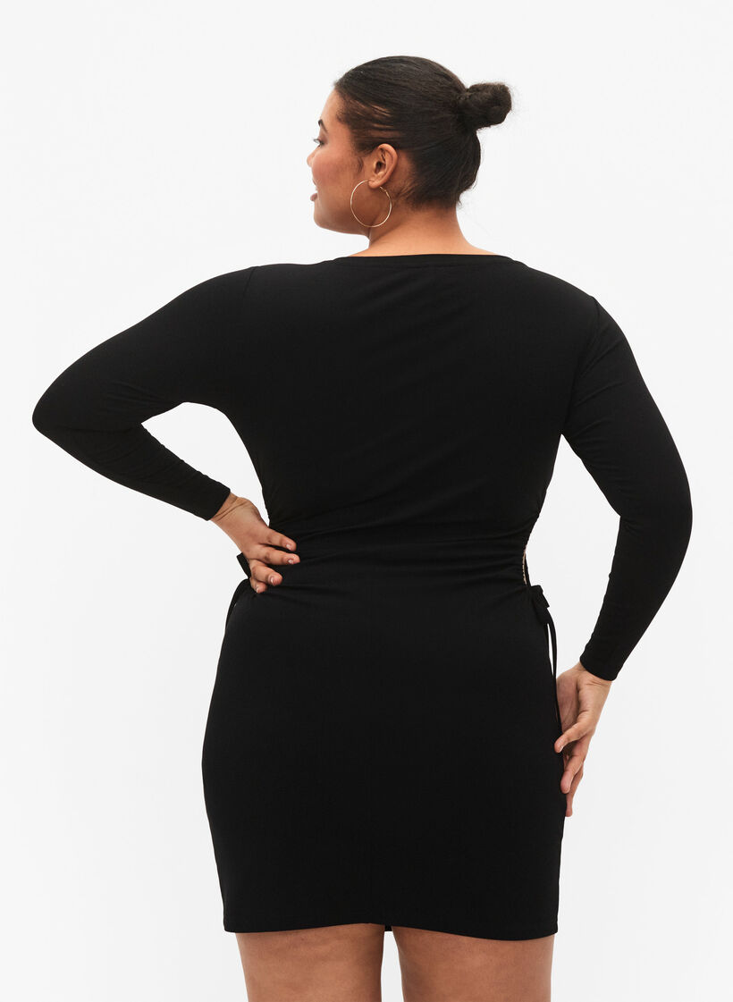 Dopasowana sukienka z wycieciem, Black, Model image number 1