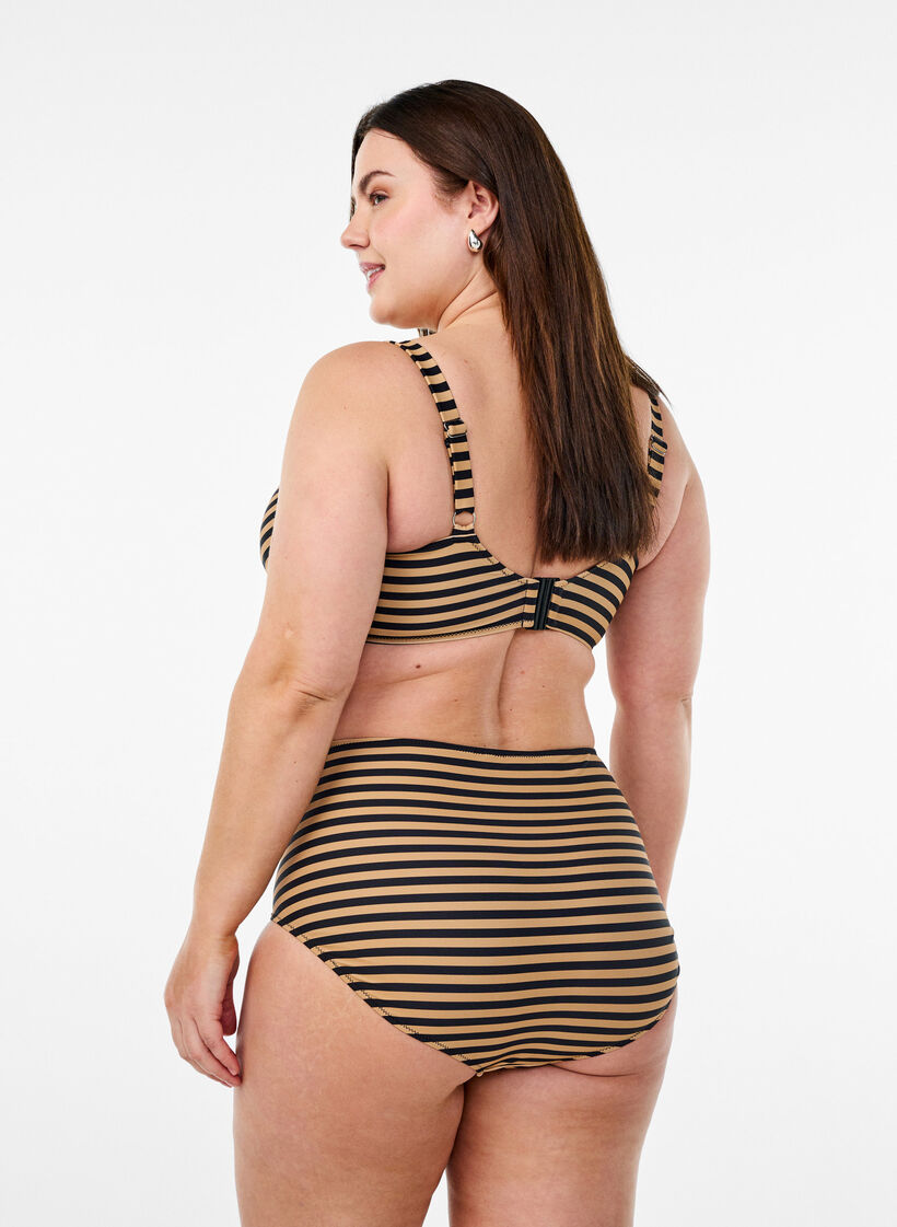 Pasiaste doly bikini z wysokim stanem, Brązowy, Model image number 1