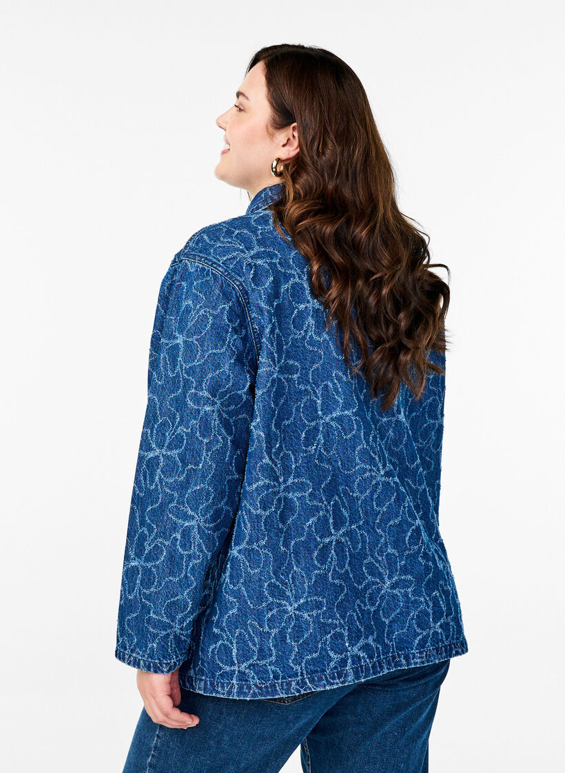 Zawiazywana kurtka jeansowa z kieszeniami, Blue Denim Destroy, Model image number 1