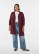 Dzianinowy kardigan w prazki z kieszeniami, Ciemnobordowy, Model image number 1