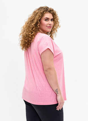 Melanzowa koszulka z krótkim rekawem, Strawberry Pink Mel., Model image number 1