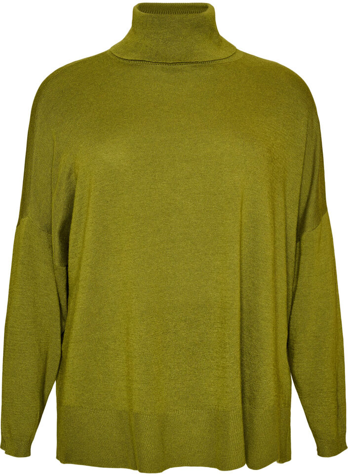 Sweter z kolnierzykiem i luznym krojem, Zielony, Packshot image number 0