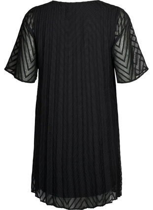 Plisowana sukienka z krótkim rekawem, Black, Packshot image number 1