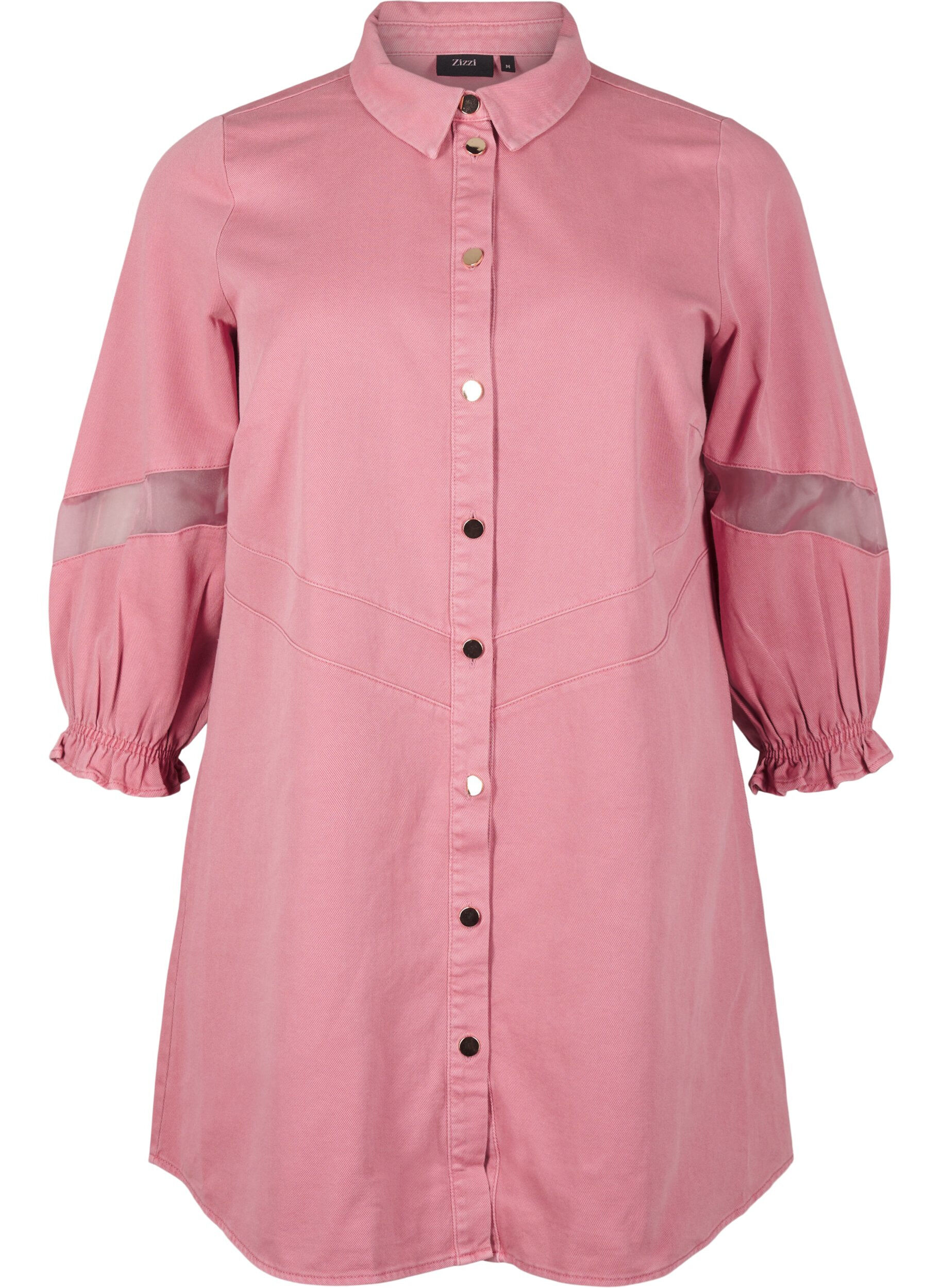 Zizzi Kolorowa dzinsowa sukienka koszulowa z detalami z siateczki, Heather Rose, Packshot image number 0