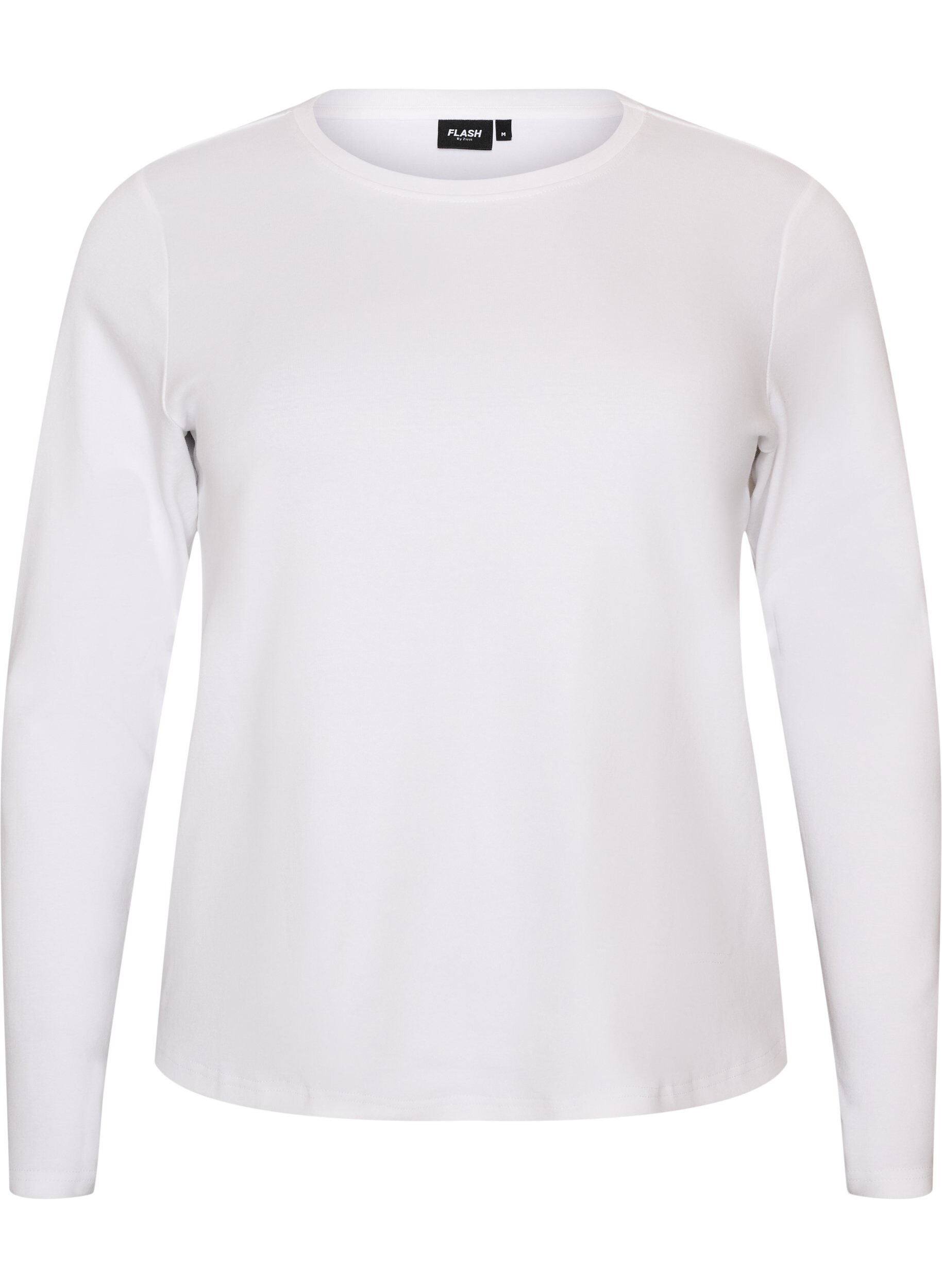 ZizziBasicowy T-shirt z dlugim rekawem i okraglym dekoltem, Biały, Packshot image number 0