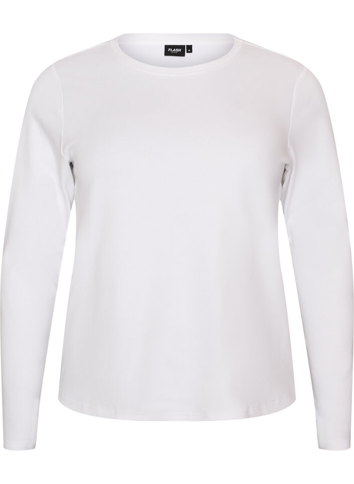 Basicowy T-shirt z dlugim rekawem i okraglym dekoltem, Biały, Packshot image number 0