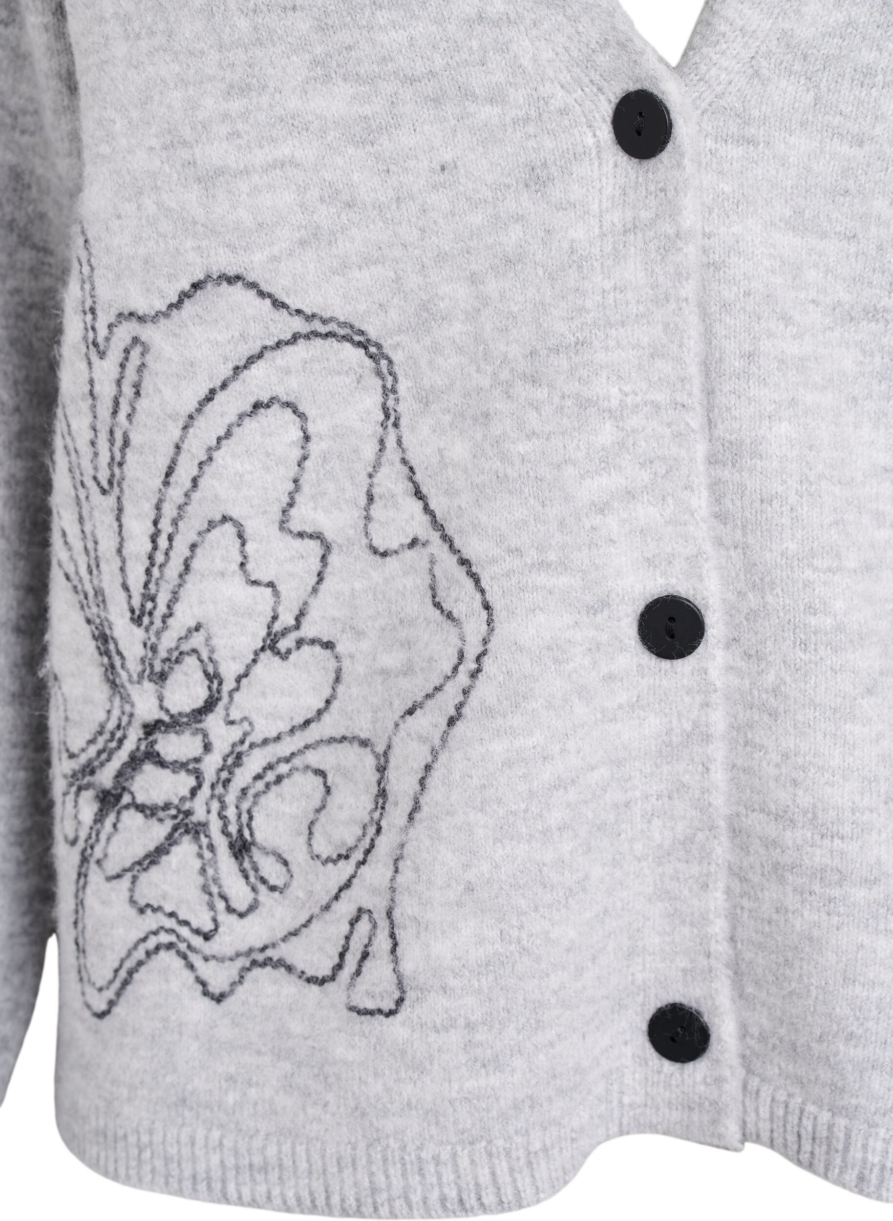 Zizzi Kardigan z dekoltem w szpic i haftowanymi kwiatami, Szary, Packshot image number 2