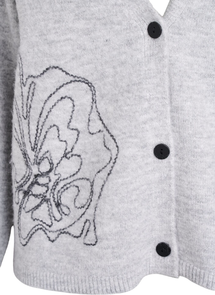 Kardigan z dekoltem w szpic i haftowanymi kwiatami, Szary, Packshot image number 2