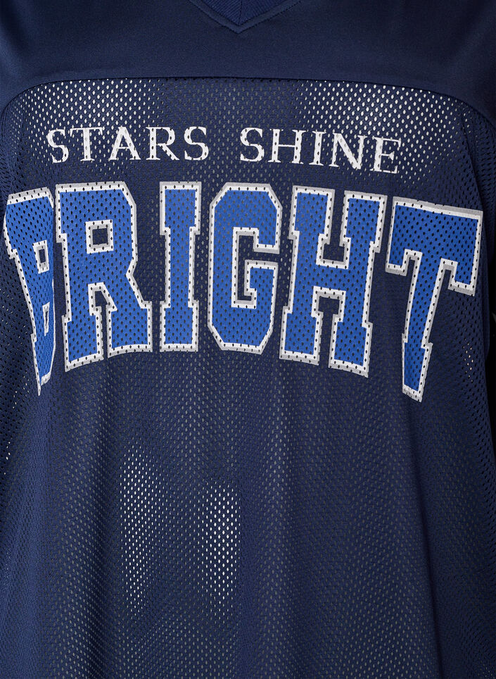 Koszulka treningowa z dekoltem w ksztalcie litery V i nadrukiem z przodu, Niebieskie, Packshot