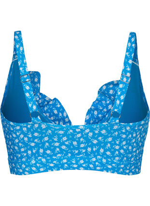 Biustonosz bikini w kwiaty z falbanka, Blue Flower Print, Packshot image number 1