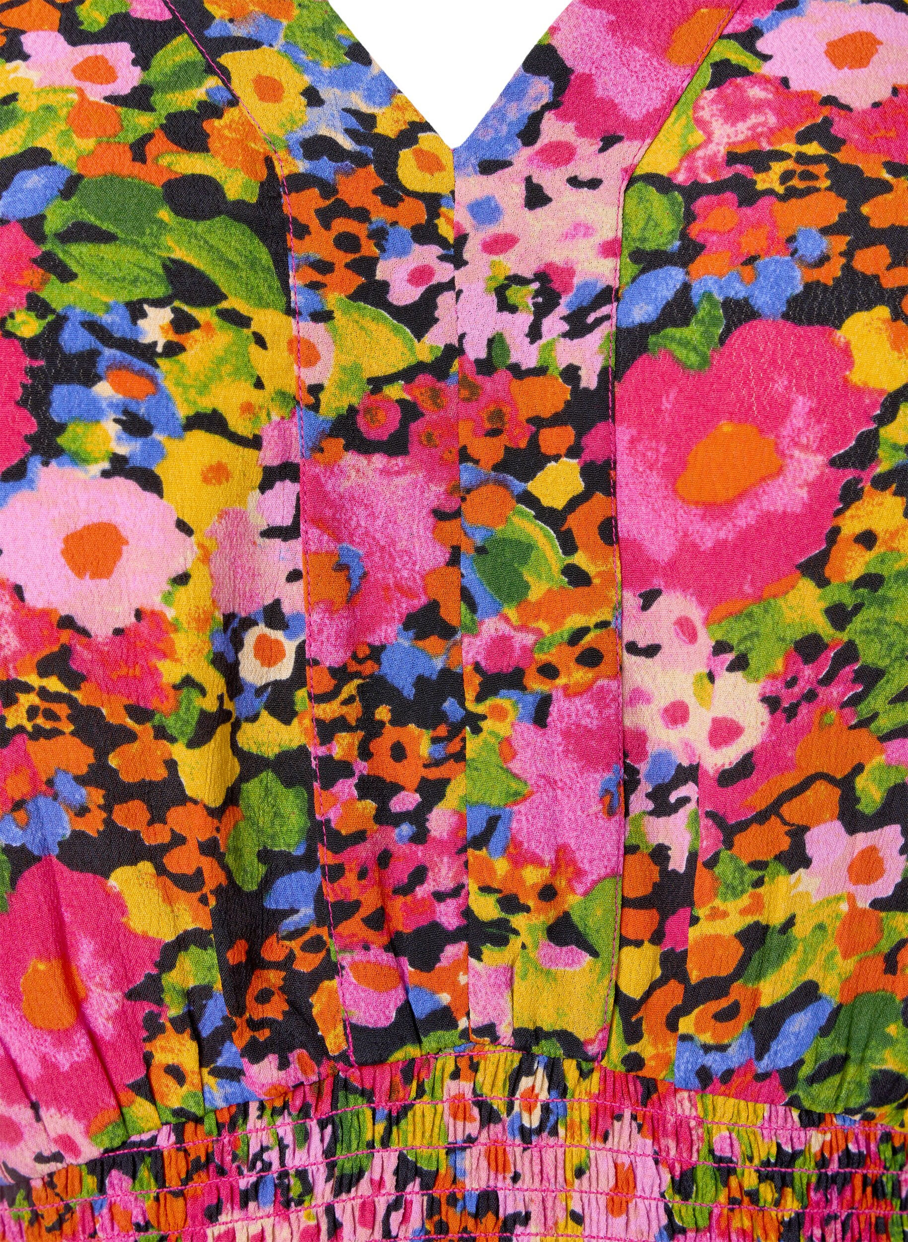 Zizzi Kwiecista bluzka z wiskozy z marszczeniem, Neon Flower Print, Packshot image number 2