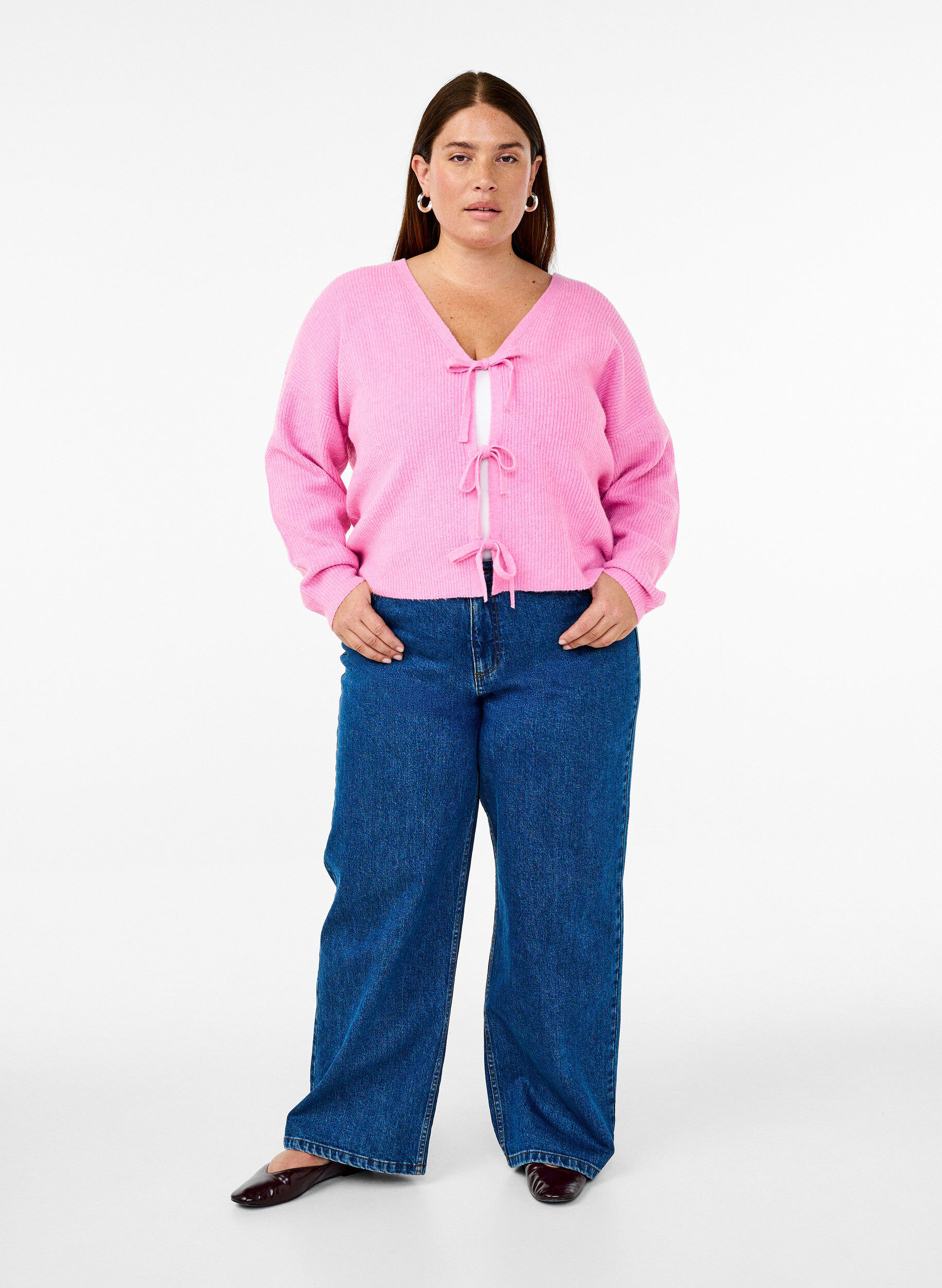 Zizzi Dzianinowy kardigan z wiazanym paskiem, Begonia Pink Mel., Model image number 2