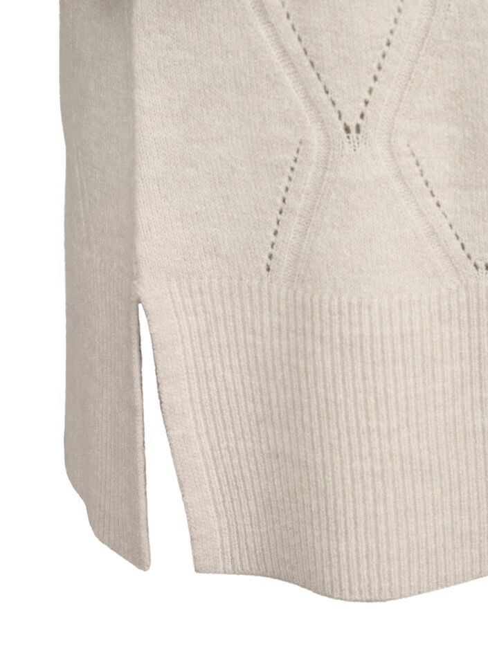 Dzianinowa sukienka z dlugimi rekawami i azurowym wzorem, Birch Mel., Packshot image number 3