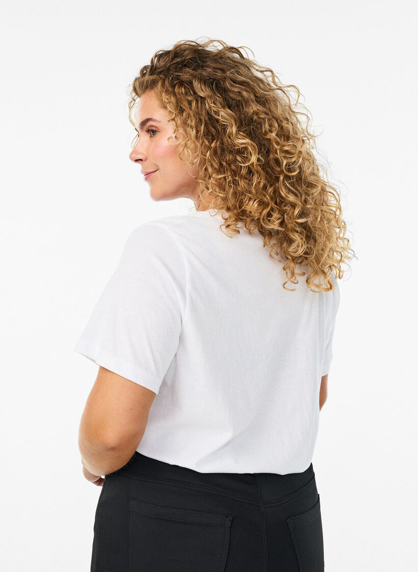 Koszulka z krótkim rekawem i dekoltem w serek, Biały, Model image number 2