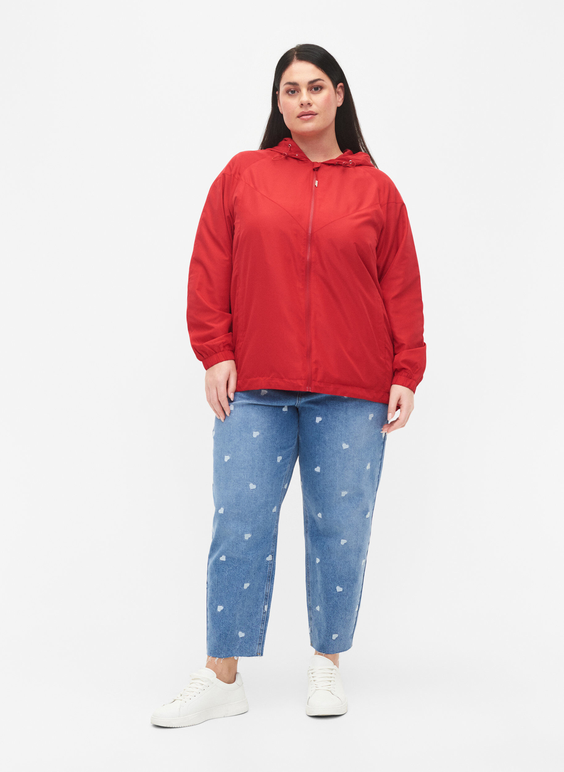 Zizzi Kr&oacute;tka kurtka z kapturem i regulowanym dolem, Tango Red, Model image number 2
