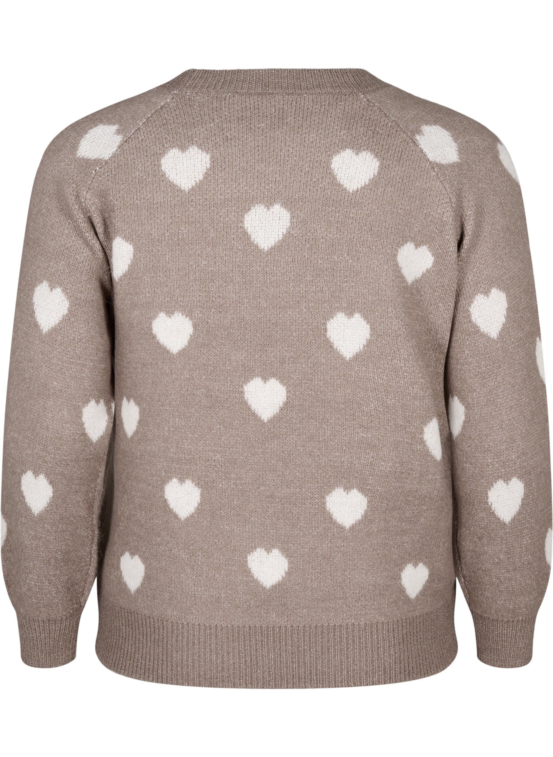 Zizzi Dzianinowy sweter w serca, Walnut Mel. Comb, Packshot image number 1