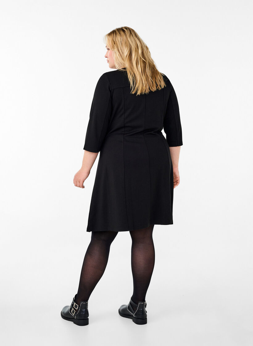 Sukienka w ksztalcie litery A z rekawem 3/4, Czarne, Model image number 2