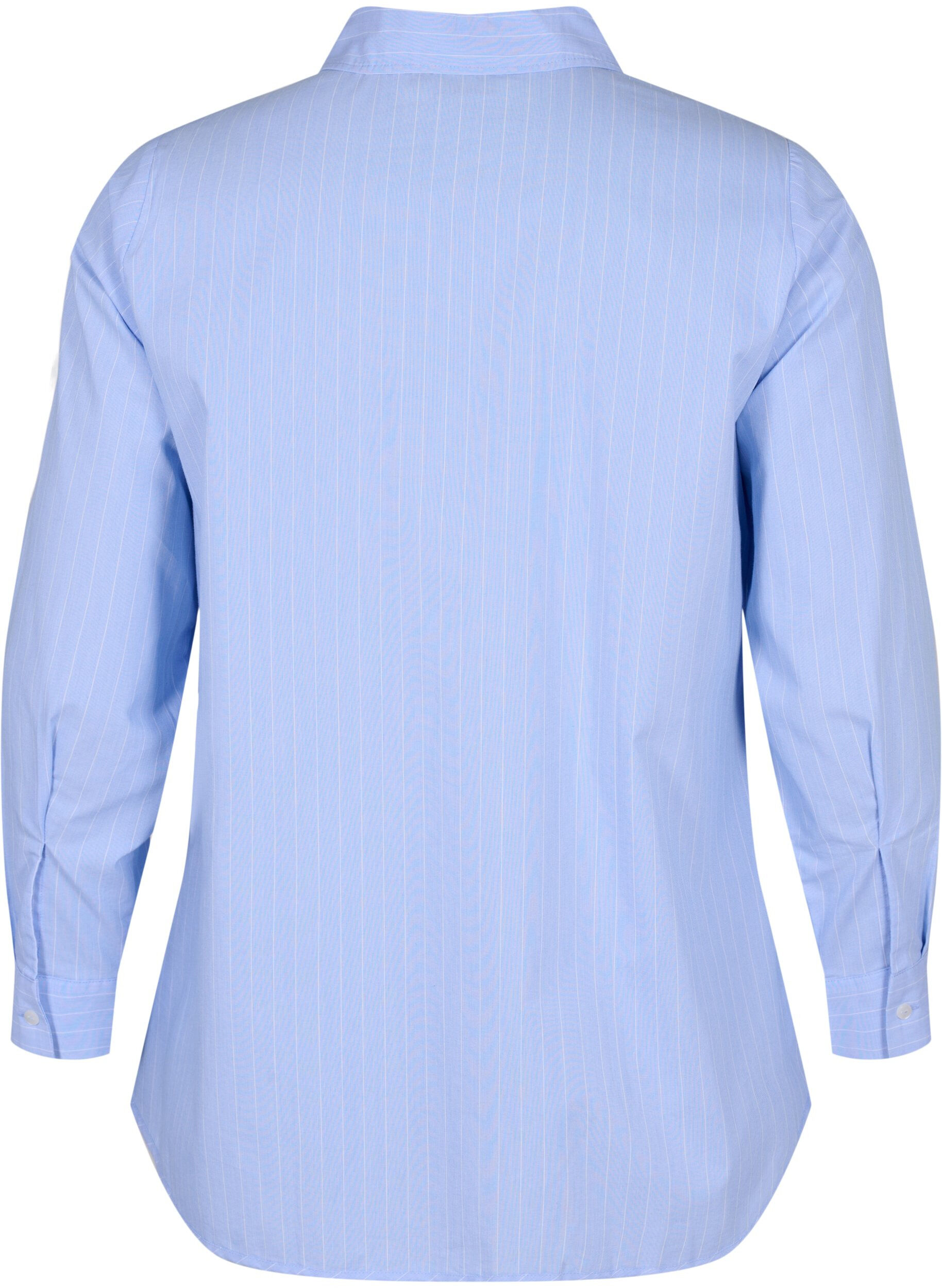 Zizzi Koszula z mieszanki bawelny, Blue w. White Stripe, Packshot image number 1