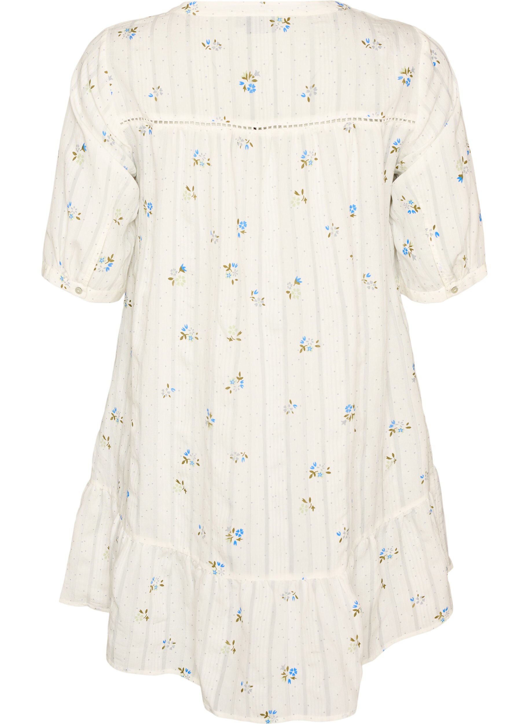 ZizziKr&oacute;tka, trapezowa sukienka z wiskozy z koronkowym wykonczeniem, Biały, Packshot image number 1