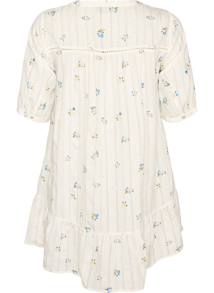 Kr&oacute;tka, trapezowa sukienka z wiskozy z koronkowym wykonczeniem, Biały, Packshot image number 1