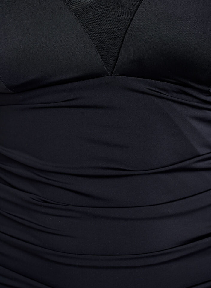 Plaszcz kapielowy z dekoltem w ksztalcie litery V i detalem siateczkowym, Czarne, Packshot image number 2