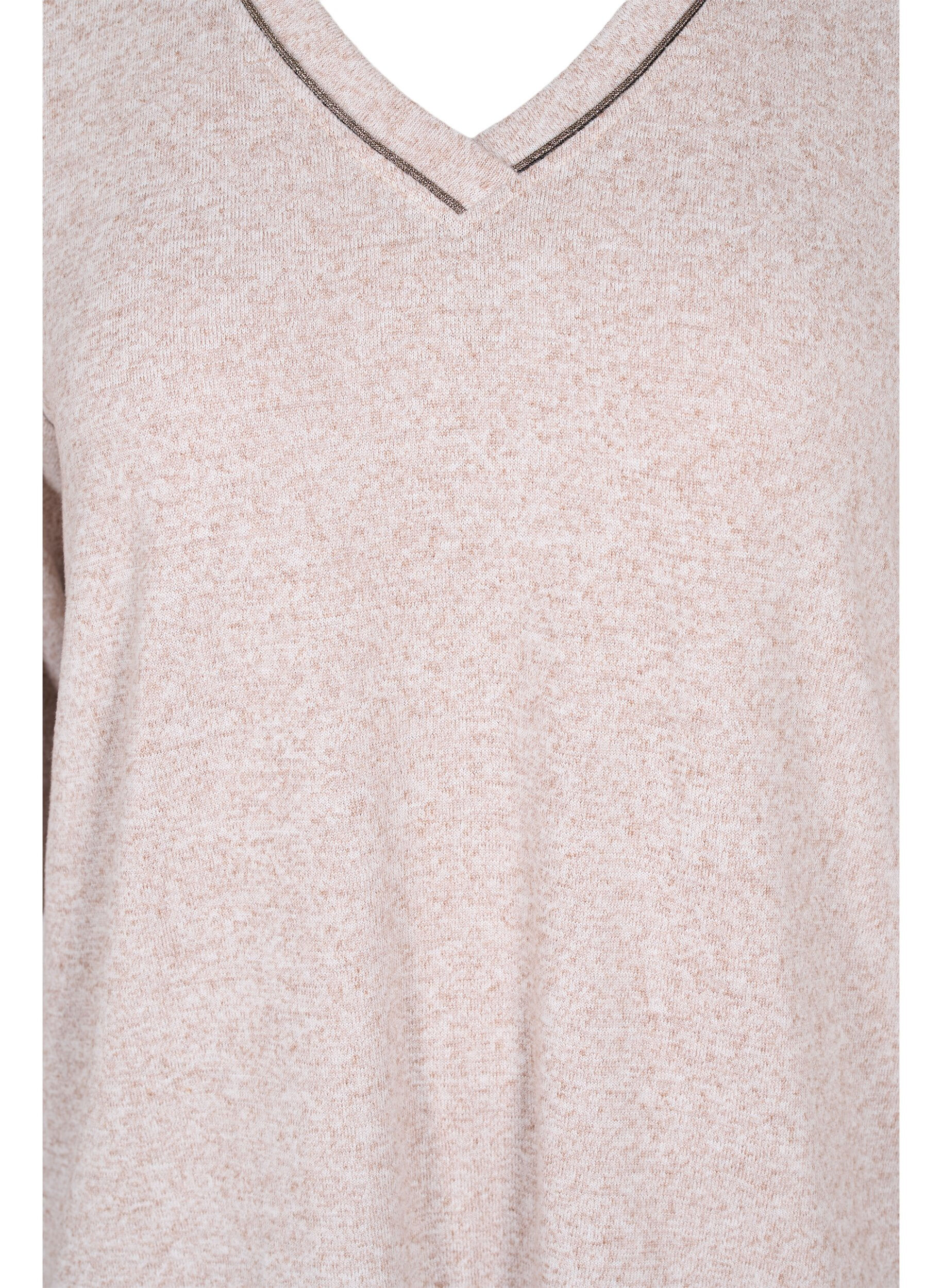 Zizzi Top with v-neck and long sleeves, Beige, Packshot image number 2