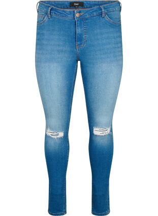 Bardzo waskie jeansy Sanna z przetarciami, Blue denim, Packshot image number 0