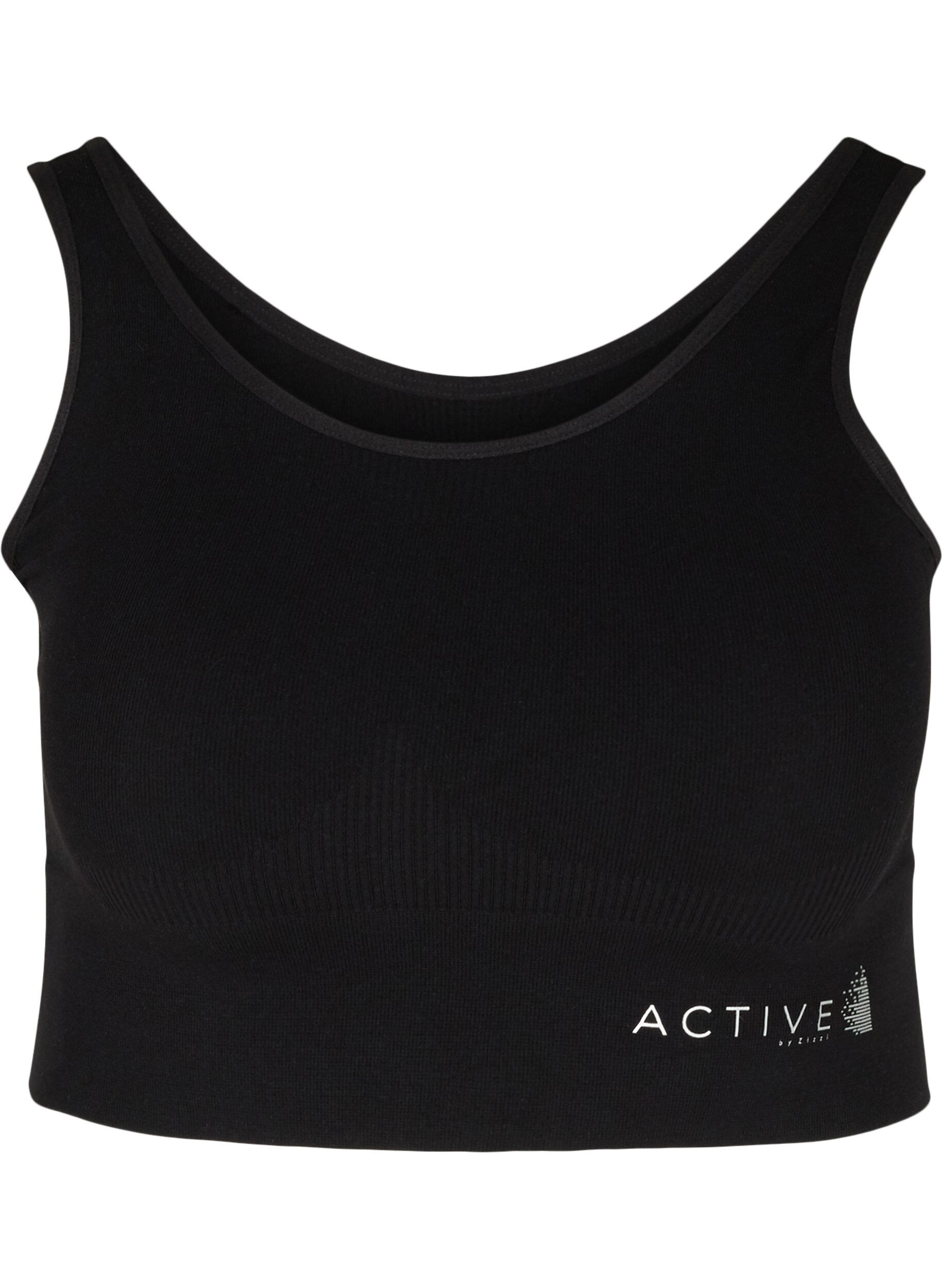 Zizzi Plain crossback sports bra, Black, Packshot image number 0