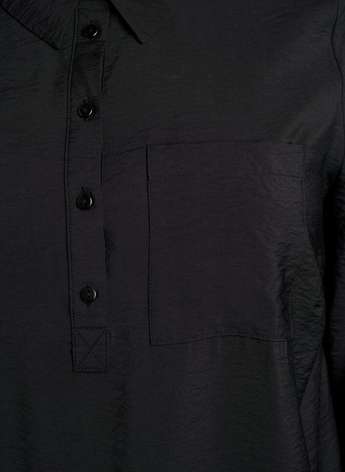 Krótka sukienka z kolnierzykiem i kieszenia na piersi, Czarne, Packshot image number 2