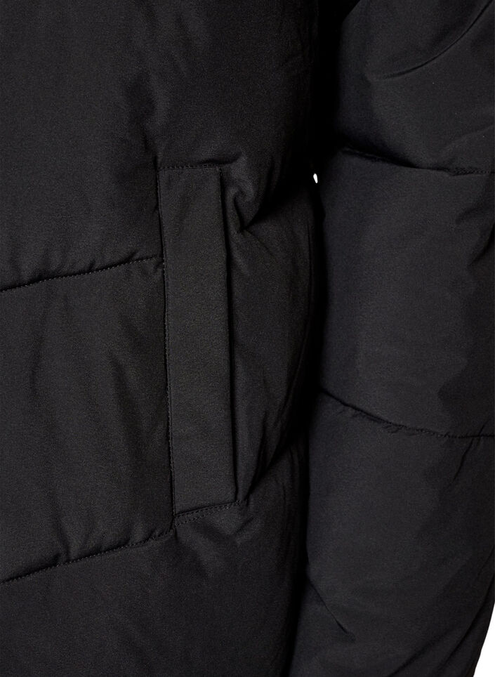 Kurtka puchowa do polowy uda z kapturem, Czarne, Packshot image number 3