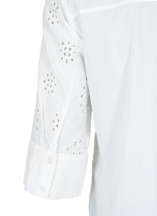 Bluzka koszulowa z haftem angielskim i rekawem 3/4, Bright White, Packshot image number 4