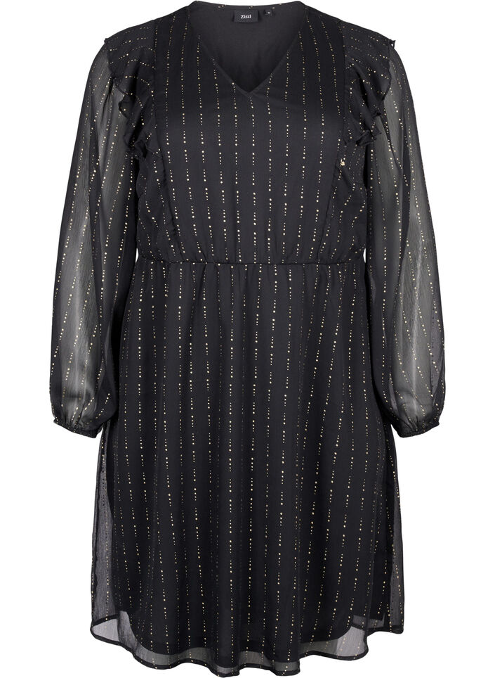 Wzorzysta szyfonowa sukienka z marszczeniami, Black, Packshot image number 0