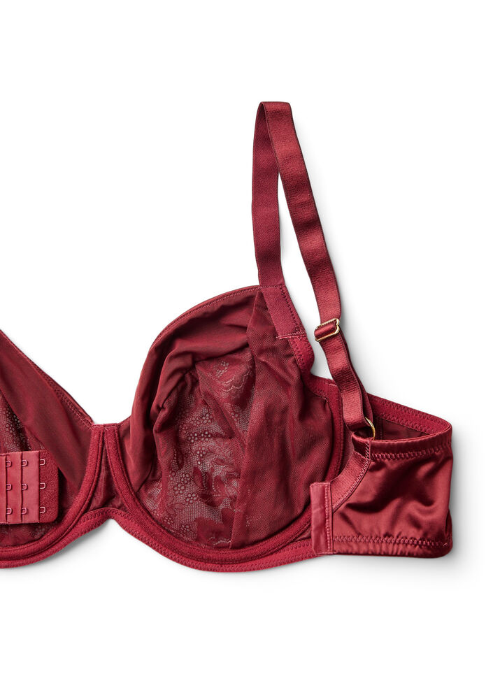Biustonosz push-up z wycieciem na biust, wykonany z blyszczacej mikrofibry, Ciemnobordowy, Packshot image number 3