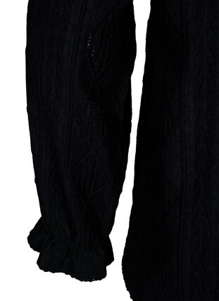 Bluzka w jednolitym kolorze z falbanami i wzorem, Black, Packshot image number 3