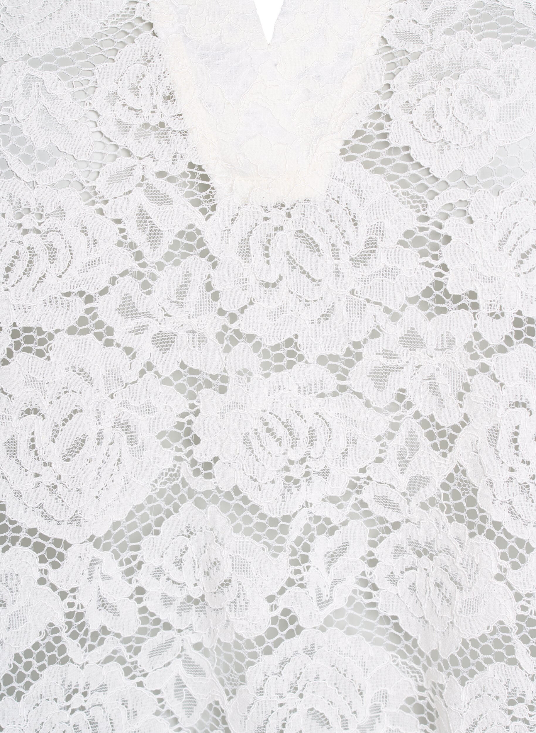 Zizzi Koronkowa bluzka z kolnierzykiem i dekoltem w szpic, Biały, Packshot image number 2