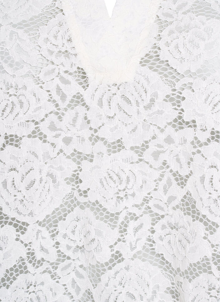 Koronkowa bluzka z kolnierzykiem i dekoltem w szpic, Biały, Packshot image number 2