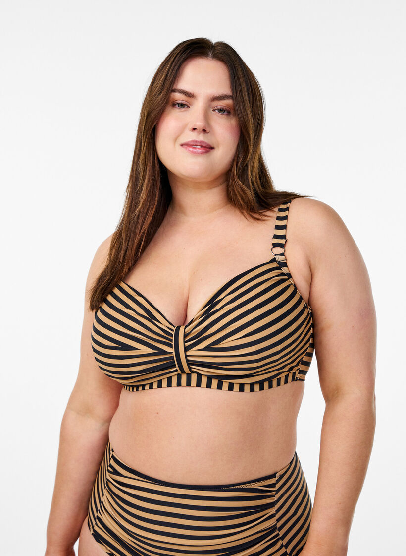 G&oacute;ra od bikini z fiszbinami i wzorem, Brązowy, Model image number 0