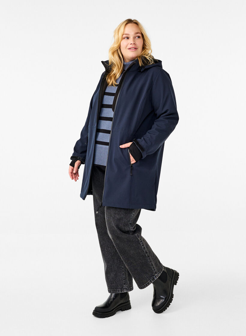 Kurtka softshell z odpinanym kapturem, Niebieskie, Model image number 1