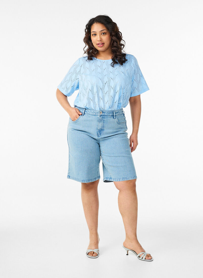 Dzersejowa koszulka z azurowym wzorem, Niebieskie, Model image number 1