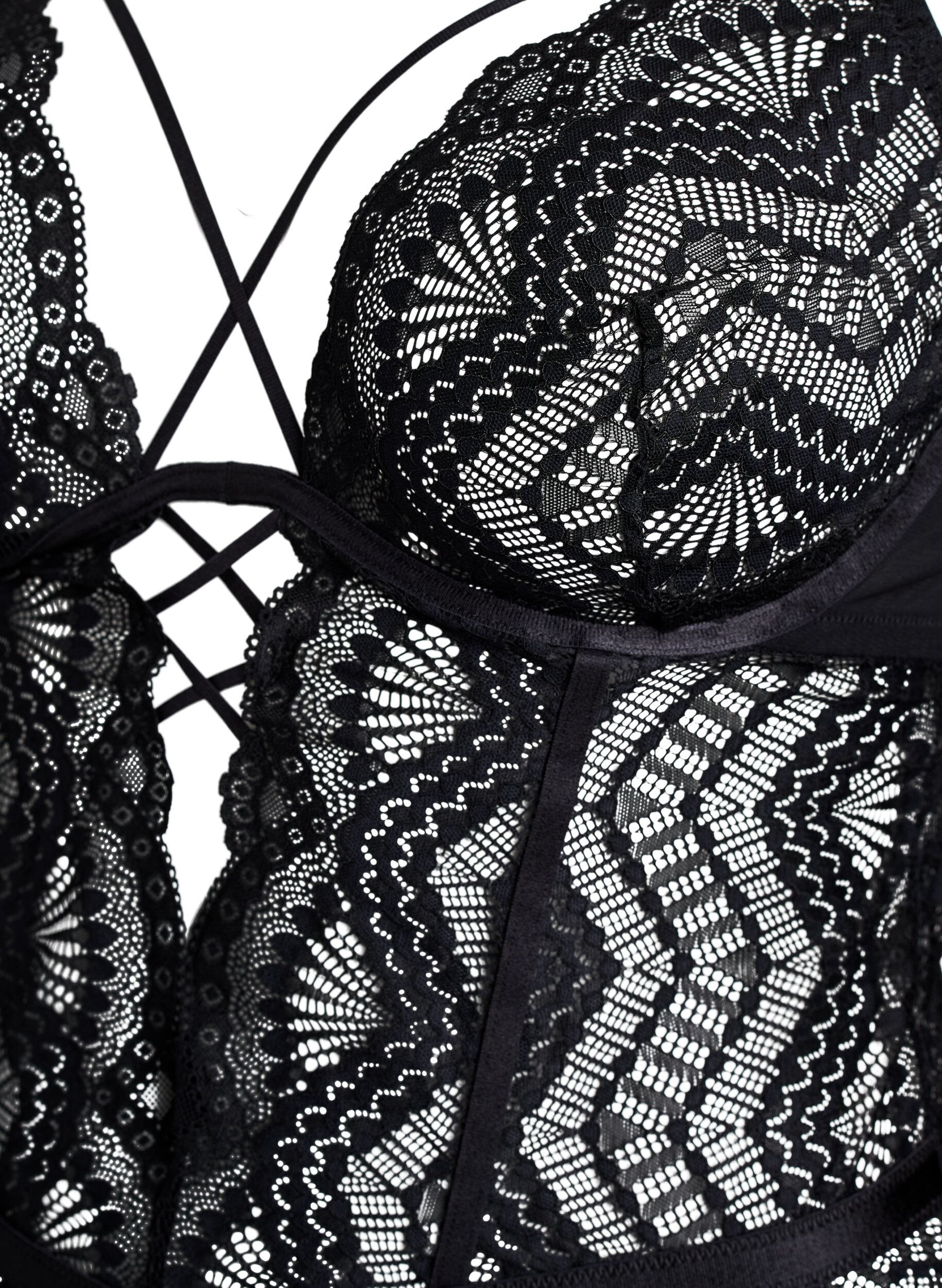 Zizzi Koronkowe bodystocking z&nbsp;detalami z&nbsp;koronki, Czarne, Packshot image number 2
