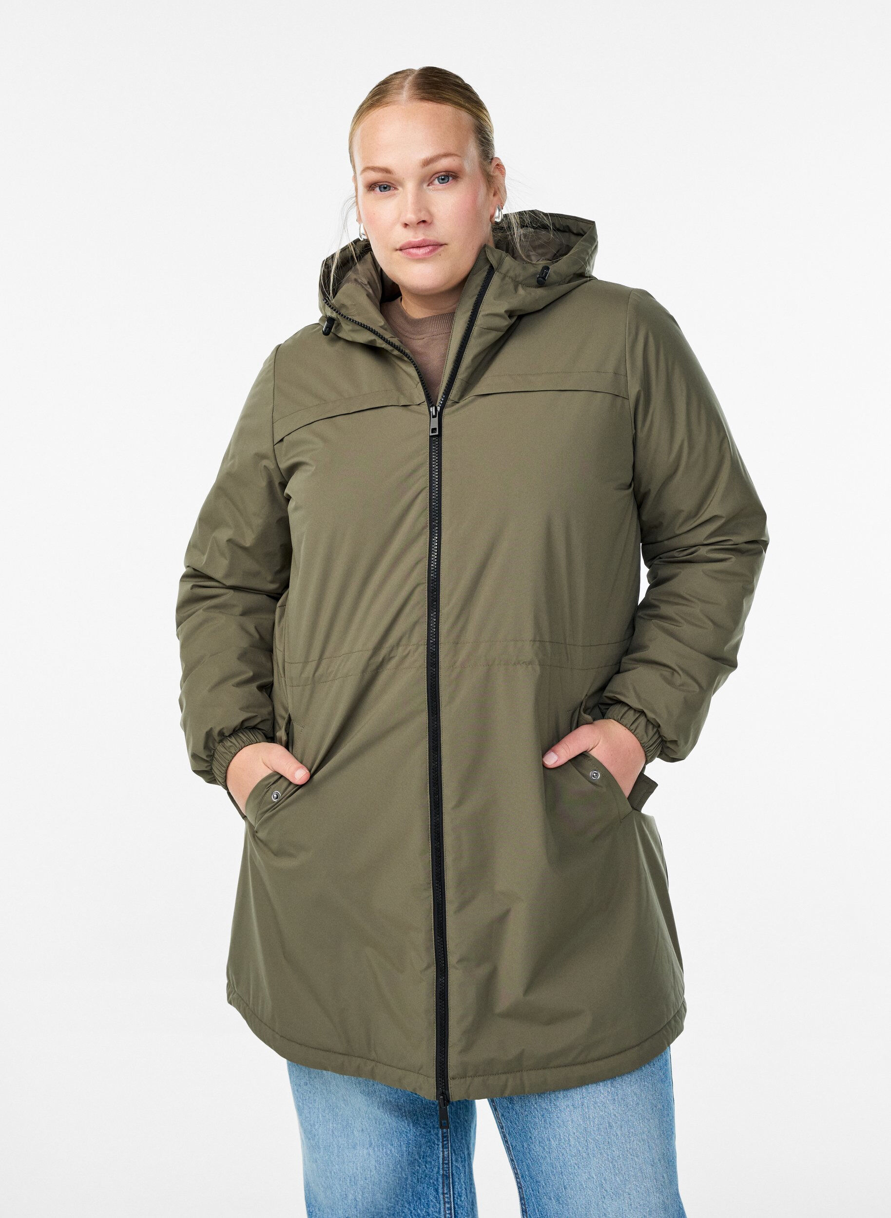 Lekka wyscielana kurtka z kapturem, Zielony, Model