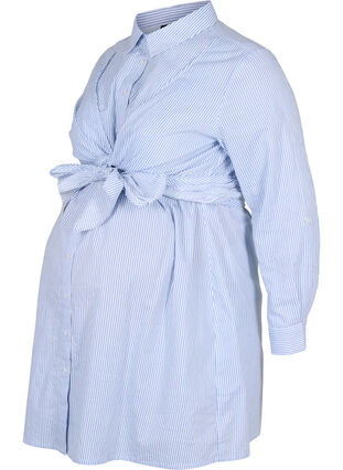 Ciazowa sukienka koszulowa z bawelny, Blue Stripe, Packshot image number 0