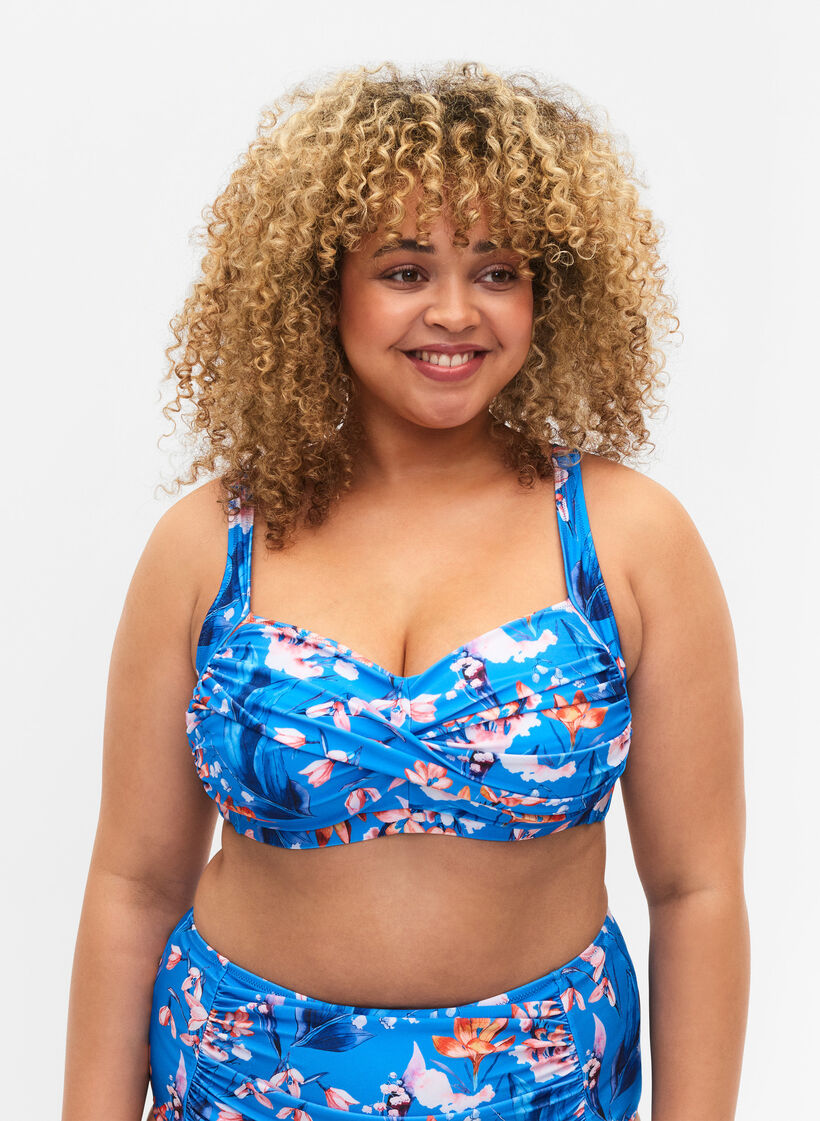 Góra od bikini z nadrukiem, Bright Blue Print, Model image number 0