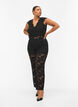 Bodystocking z koronka i dekoltem w szpic, Black, Model image number 2