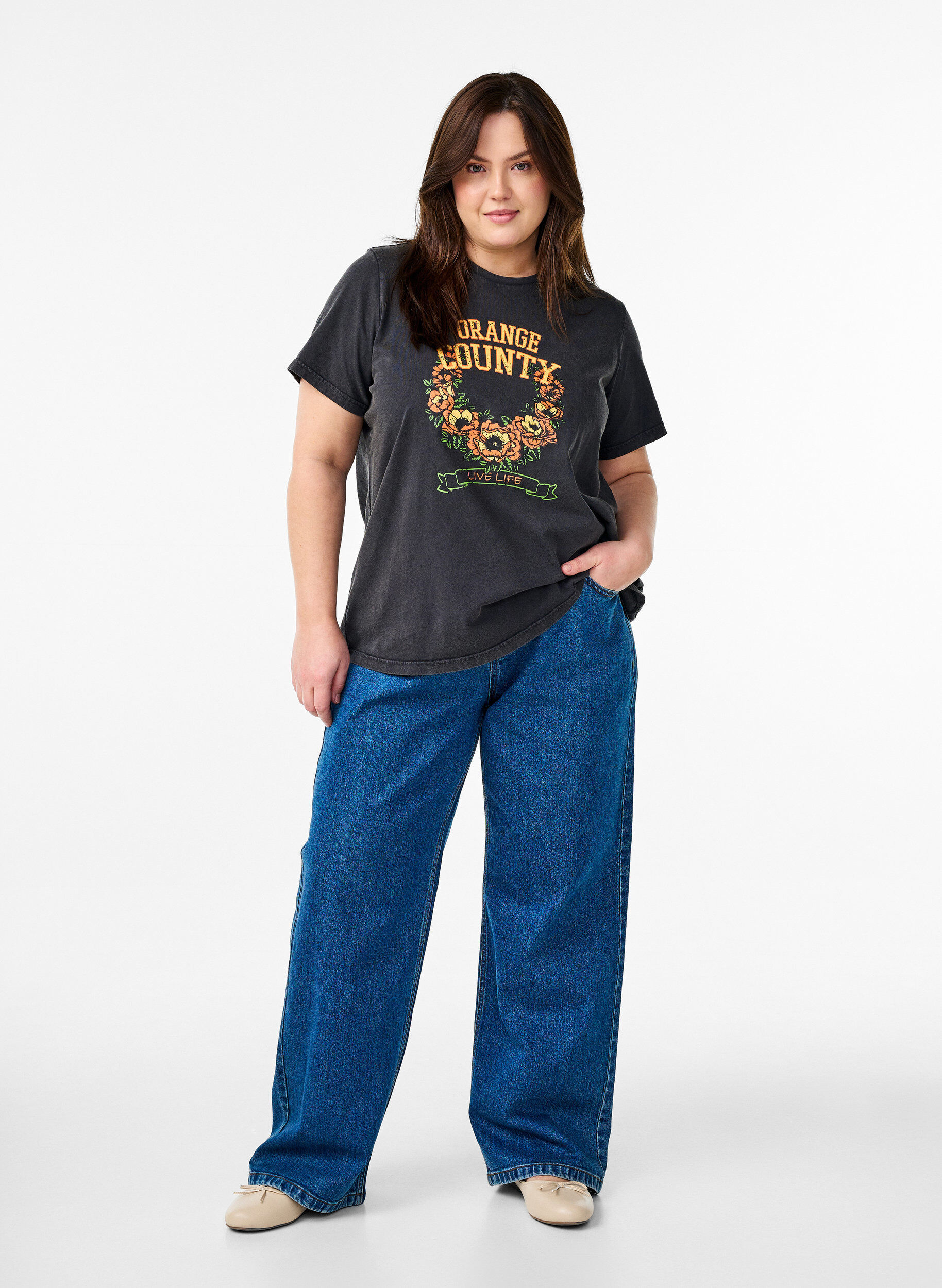 Zizzi Koszulka z bawelny organicznej z fajnym nadrukiem, Ciemnoszary, Model image number 1