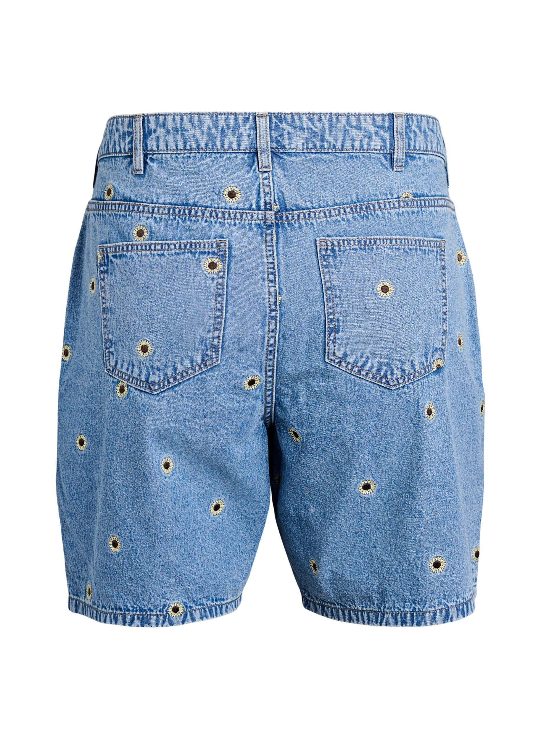 ZizziSzorty jeansowe z haftowanymi kwiatami, Niebieskie, Packshot image number 1
