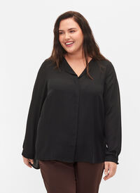 Jednokolorowa koszula z dekoltem w szpic, Black, Model