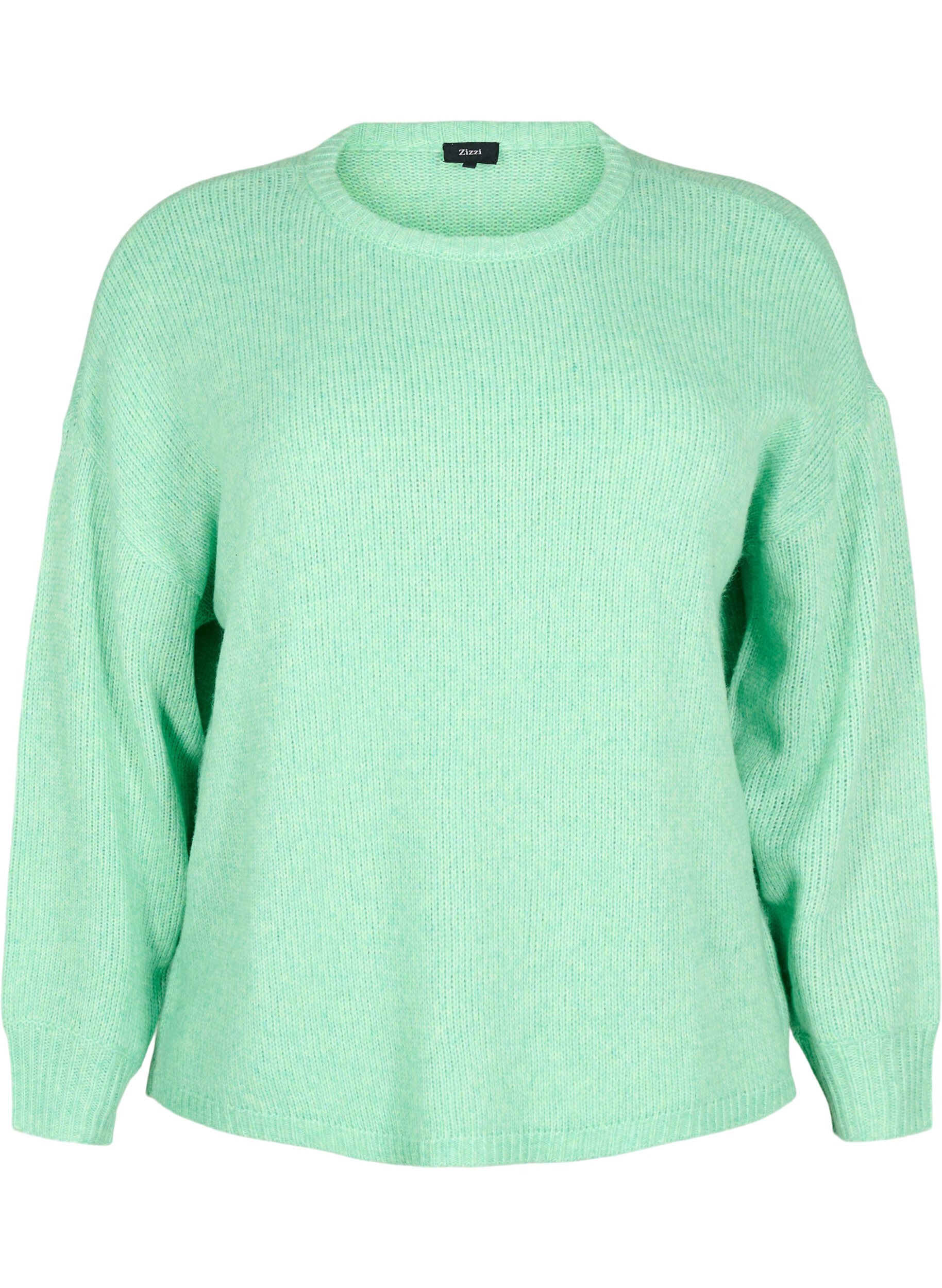 Zizzi Dzianinowy sweter z dodatkiem welny, z dlugim rekawem i okraglym dekoltem, Light G. Green Mel., Packshot image number 0