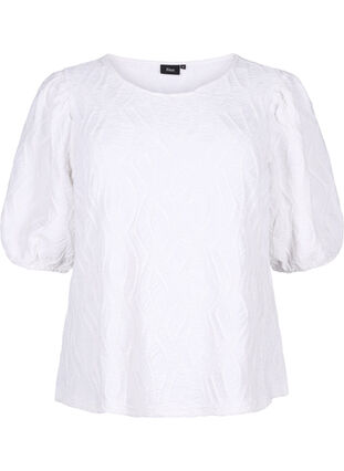 Bluzka z tekstura i krótkimi rekawami, Bright White, Packshot image number 0