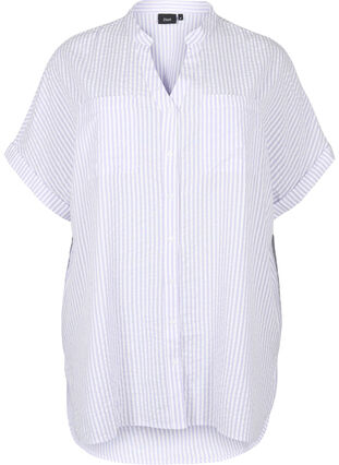 Koszula w paski z kieszeniami na piersi, White/LavenderStripe, Packshot image number 0